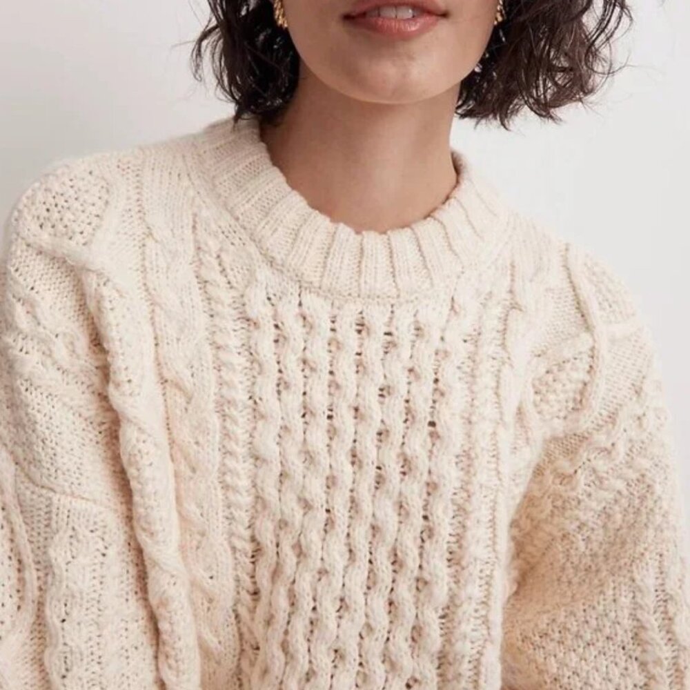 Madewell Cable-Knit Sweater in White Size M